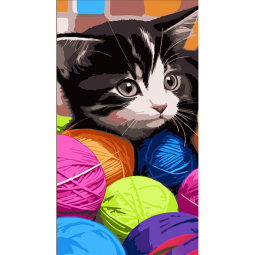 Картина по номерам «Мякі клубочки з кошеням» розмір 50-25 см Strateg WW224