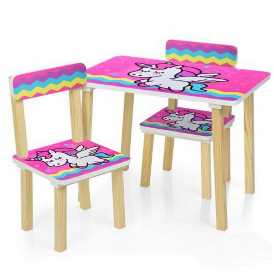 Столик и 2 стульчика для девочек с единорогом - фото 1