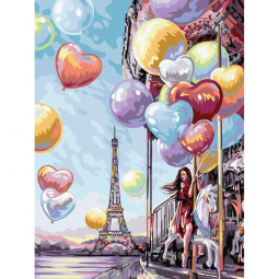 Картина по номерам «Девушка с воздушными шарами» 30-40 см KpNe-03-07