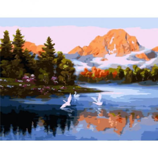 Картина по номерам «Лебеди на горном озере» в термопакете 40-50 см VA-1772 - фото 1