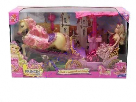 Кукла с лошадкой и розовой каретой - фото 1