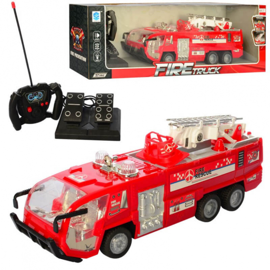 Пожарная машина на радиоуправлении 37 см со звуковыми и световыми эффектами на батарейках 6789-28 - фото 1