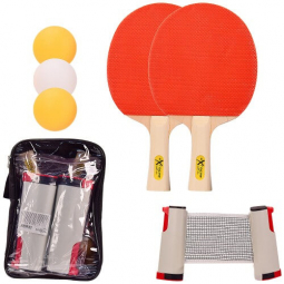 Теннис настольный 2 ракетки 15-25 см и 3 мячика ABS с сеткой в чехле TT2136