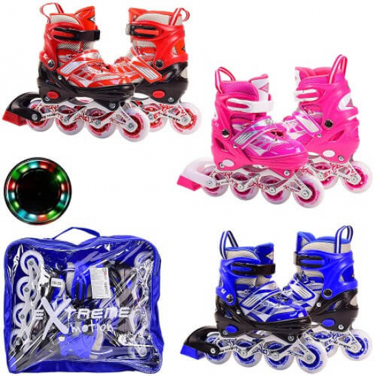 Ролики Extreme Motion размер S 30-33 3 цвета со световыми эффектами с металлической рамой и колесами PU в сумке R2054 - фото 1