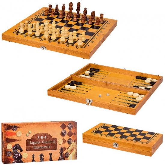 Игровой набор 3 в 1 шахматы шашки и нарды деревянные 162 - фото 1