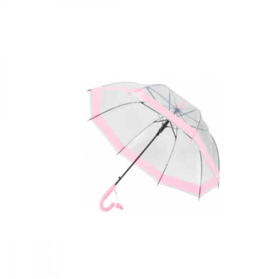 Зонт детский трость автоматический Little Girl прозрачный розовый E98430 - фото 1