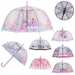 Зонт детский прозрачный с принтом (трость - 82 см) диаметр - 80 см UM533