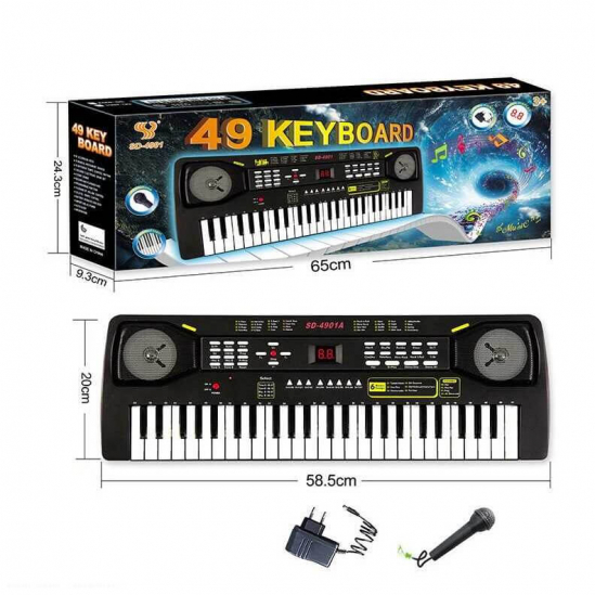 Детский синтезатор с микрофоном 49 клавиш работает от сети SD4901 A - фото 1