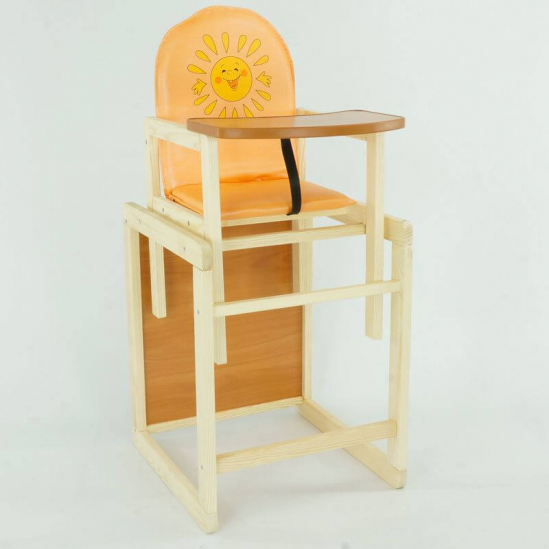 Стульчик для кормления деревянный спинка кожзам «Солнышко» Мася оранжевый 2042 - фото 1
