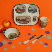 Детская бамбуковая посуда «Рыцарь» 2 тарелки, вилка, ложка и стакан MH-2775-3