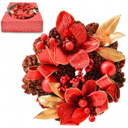 Новогодний венок с ягодами и цветами диаметр 23 см 9510-S