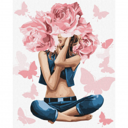 Картина по номера «Дівчина-троянда» розмір 40-50 см Ідейка КНО4798
