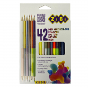 Олівці кольорові 42 кольори 30 стандарт 6 двостороронніх тригранний ZiBi ZB.2443