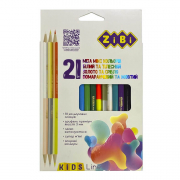 Олівці кольорові 21 кольори 15 стандарт 3 двосторонні тригранний ZiBi ZB.2441