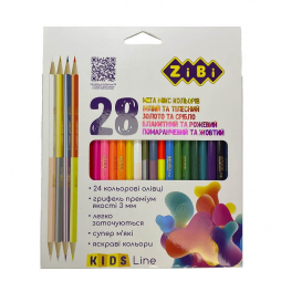 Олівці кольорові 28 кольори 12 стандарт 4 двосторонні тригранні ZiBi ZB.2442