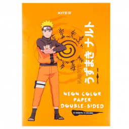 Бумага кольрова формат А4 «Naruto» 10 аркушів 5 кольорів неон Kite NR23-252