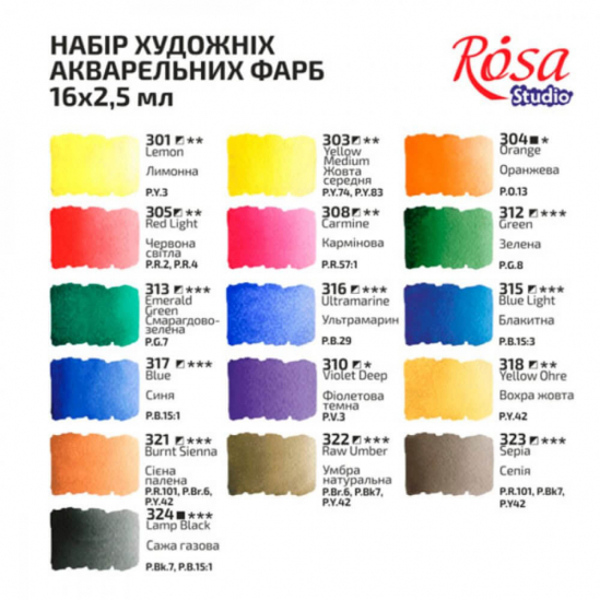 Набір акварельної фарби в кюветі 16 кольорів Rosa Studio 340204 - фото 4