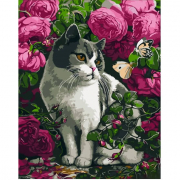 Картина по номерах «Троянди і кіт» розміром 30-40 см SS6757