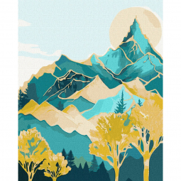 Картина по номерах «Гірські вершини з фарбами металiк extra» розмір 40-50 см Идейка КНО5140