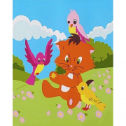 Картина по номерах «Грайливе котеня з пташками» розміром 30-30 см Strateg ES194