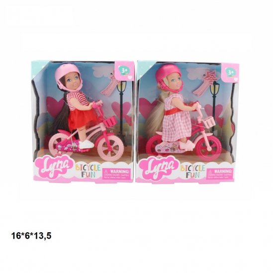 Лялька висота 12см з велосипедом 4605 - фото 1