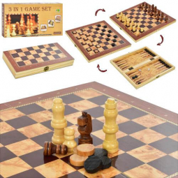 Шахи деревяні 3 в 1 шашки нарди XQ630-17