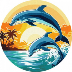 Картина за номерами «Грайливі дельфіни» діаметр 33 см Ідейка KHO-R1028