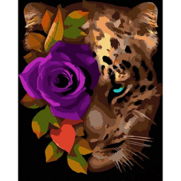 Картина по номерах «Леопард з трояндою» на чорному фоні розмір 40-50 см Strateg AH1002