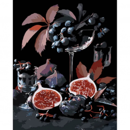Картина по номерах «Інжир та виноград» на чорному фоні розмір 40-50 см Strateg AH1045