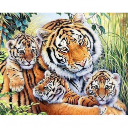 Картина алмазна мозаїка «Тигряча сімя» розміром 40-50 см  Strateg SK85982