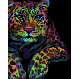 Картина по номерах «Поп-арт леопард» на чорному фоні розмір 40-50 см Strateg AH1046