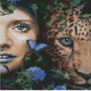Картина алмазна мозаїка «Дівчина з леопардом» розмір 30-30 см Strateg CA-0056