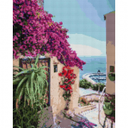 Картина алмазна мозаїка «Квітуча вуличка Греції» розмір 40-50 см Brushme DBS1014