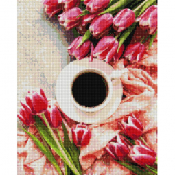 Картина алмазна мозаїка «Тюльпани до кави» розмір 40-50 см Brushme DBS1047