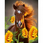 Картина алмазна мозаїка «Кінь серед соняшників» розмір 40-50 см без підрамника Strateg JSFH85870