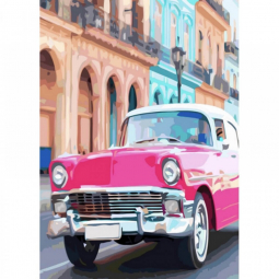 Картина алмазна мозаїка «Рожеве авто Гавани» розмір 30-40 см без підрамника Strateg GD86110