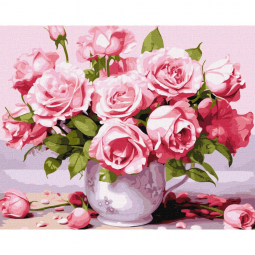Картина за номерами «Рожеві троянди» розмір 40-50 см Ідейка KHO3254