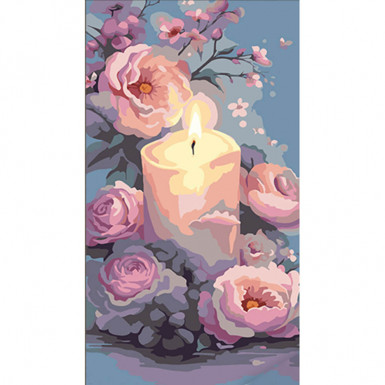 Картина по номерам «Букет ніжних квітів зі свічкою» розмір 50-25 см Strateg WW219 - фото 1
