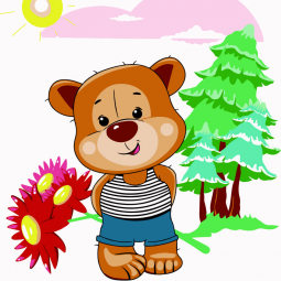 Картина по номерам «Ведмідь з квітами» розмір 30-30 см Strateg ES-0815