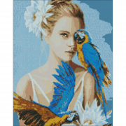 Картина алмазна мозаїка «Дівчина з блакитними папугами ©Ira Volkova» розмір 40-50 см Ідейка AMO7208