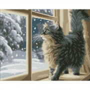 Картина алмазна мозаїка «Снігопад за вікном» розмір 40-50 см Ідейка AMO7801