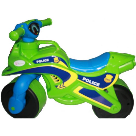 Мотоцикл-каталка МотоБайк «Полиция» салатовый с голубым - фото 1