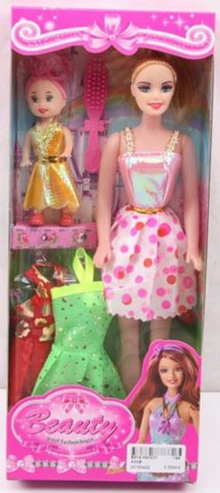 Кукла типа Барби с маленькой куколкой и одеждой - фото 1