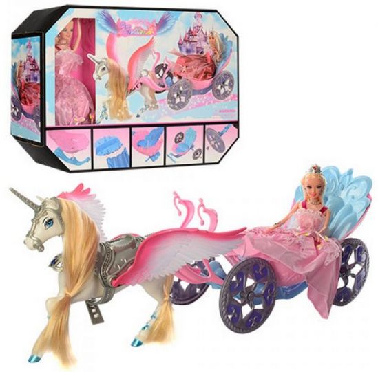 Карета детская с куклой и лошадью с крыльями - фото 1