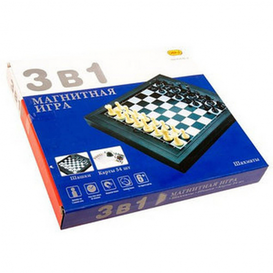 Магнитная игра 3в1 «Шашки-Шахматы-Карты» - фото 1