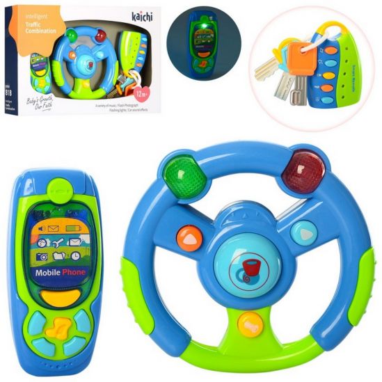 Детский руль с телефоном и брелком 2 цвета - фото 1