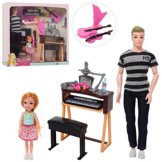 Кукла Кен шарнирный с дочкой и музыкальными инструментами - фото 1