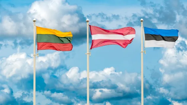 Прапори Литви, Латвії та Естонії під час демаршу Москві